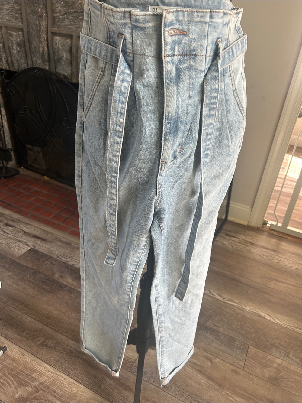 Ardene Light Blue High-Waist Tie-Belt Jeans